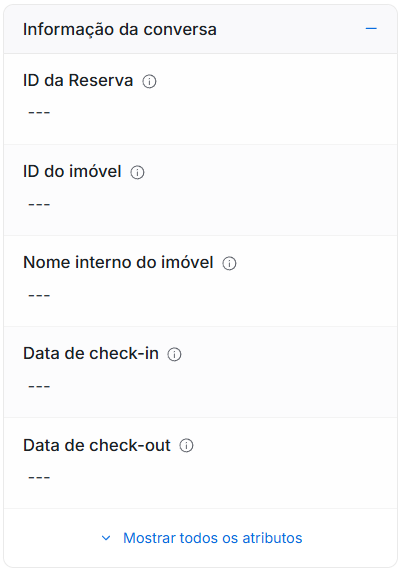Seção Informação da conversa aberta, com ID da reserva, ID do imóvel, nome interno do imóvel e datas de check-in e check-out
