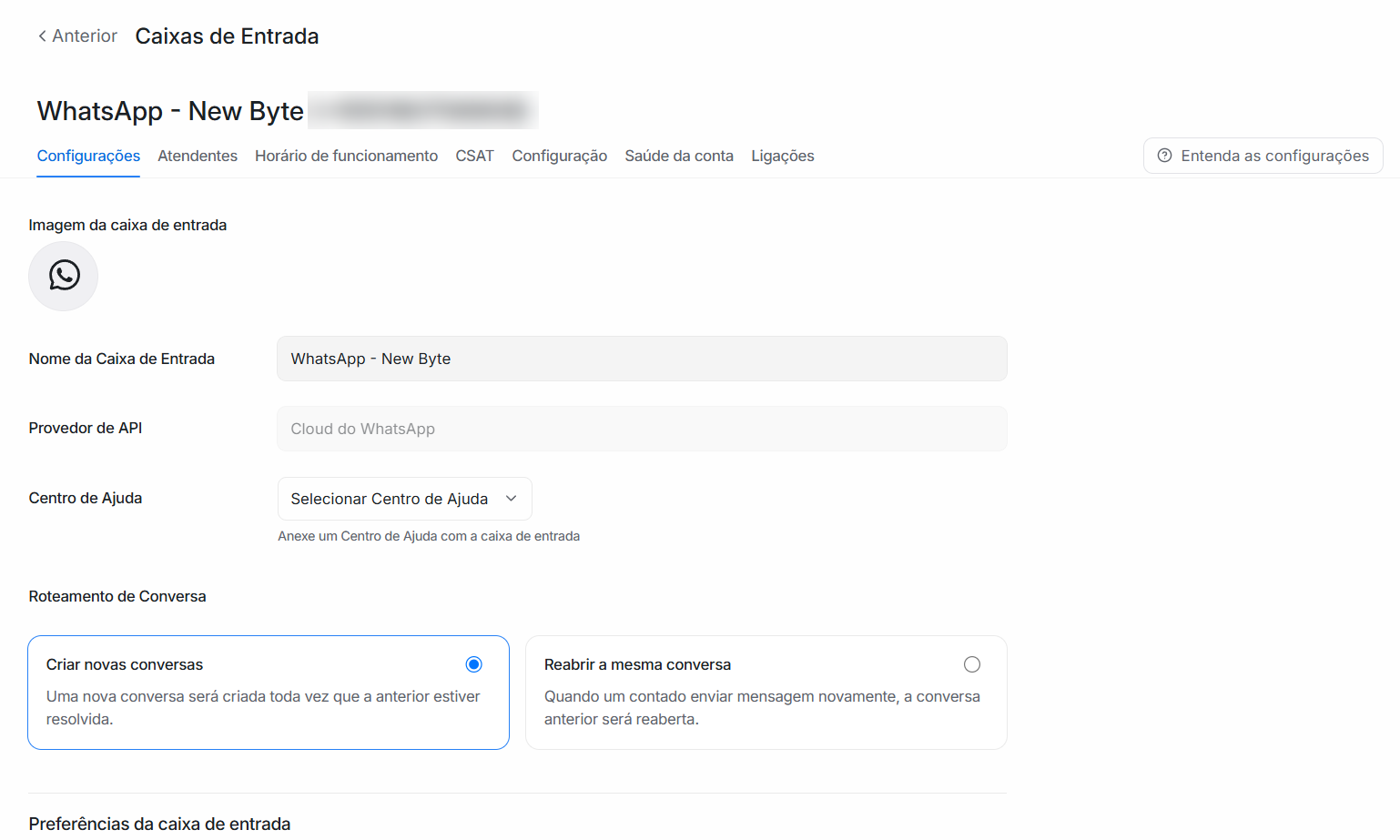 Configurações da caixa de entrada com o botão Entenda as configurações no canto superior direito