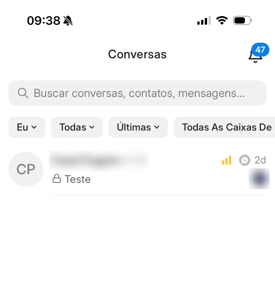 Tela Conversas com a barra de busca e os filtros